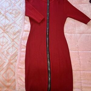 Say What? Red Bodycon Dress 3/4 Sleeve Crew Neck